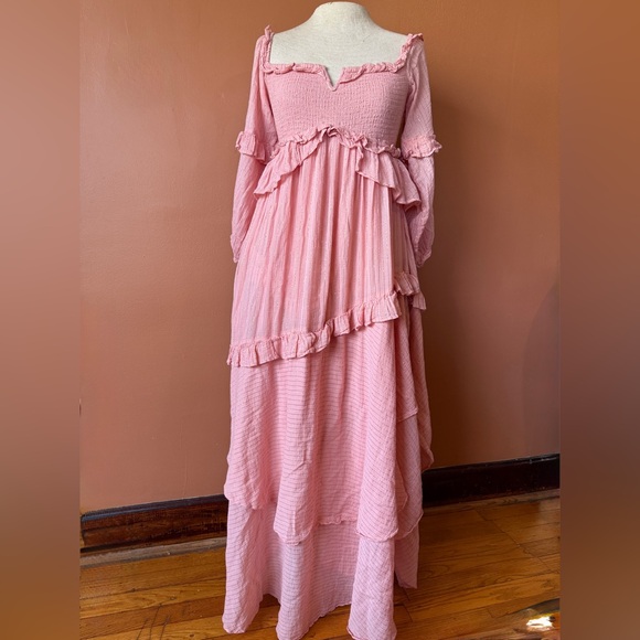 Spell & The Gypsy Clementine Mermaid Maxi Dress — Pink Ruffle Boho Cottagecore - Picture 4 of 16